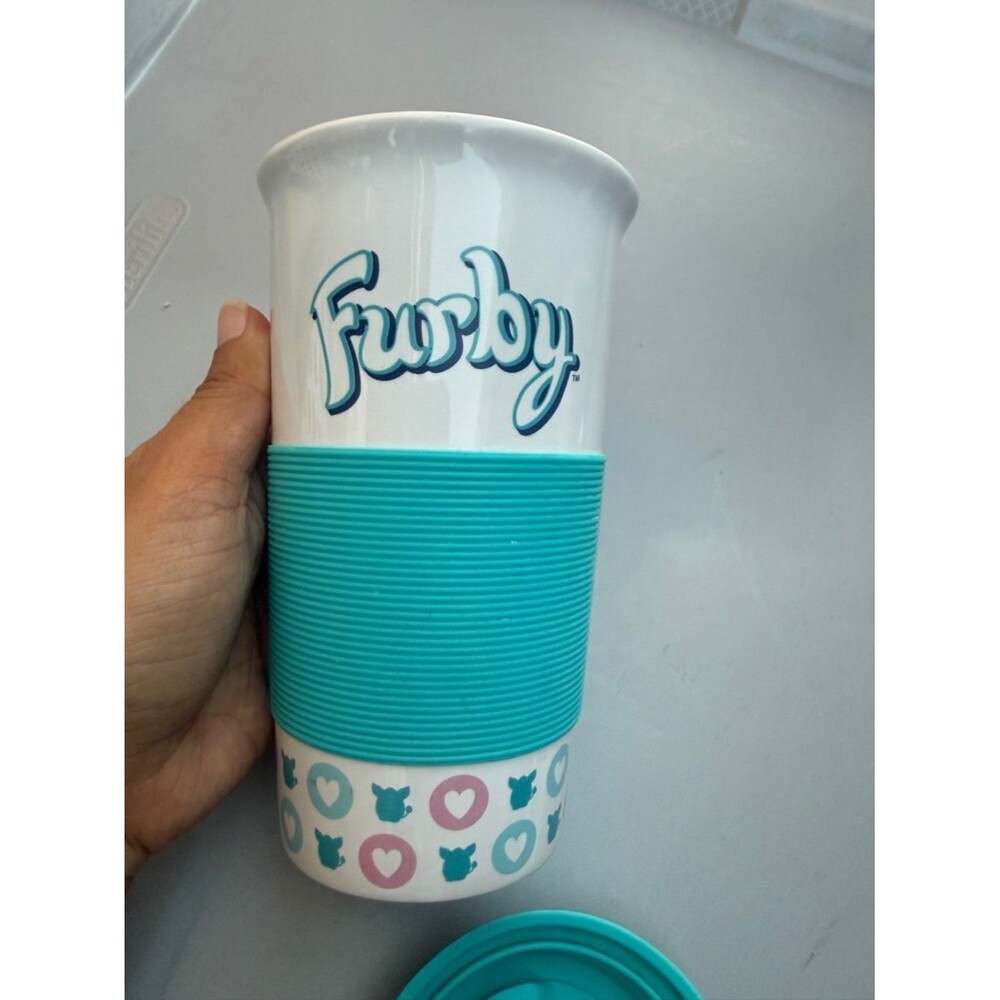 Furby White & Teal Travel Mug silicone glass microwave safw A17